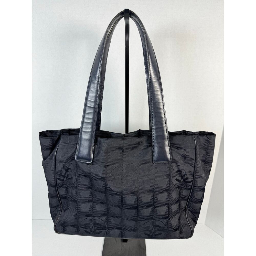 Chanel New Travel Line Tote Black Jacquard CC Shoulder Bag